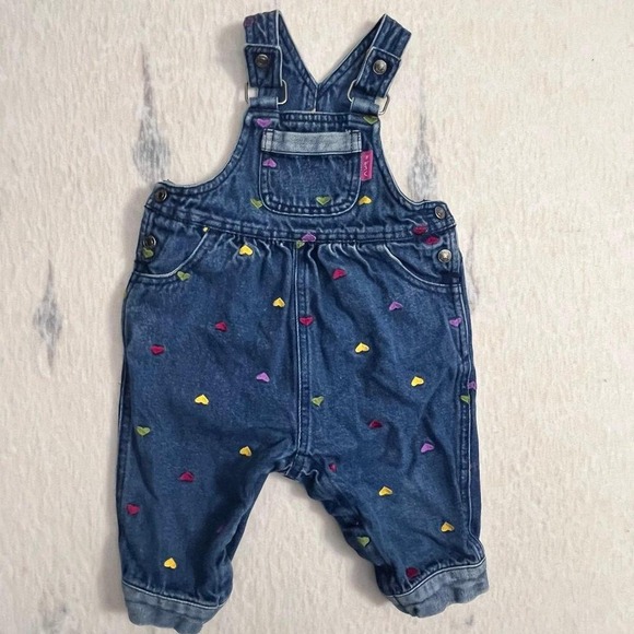 Carter's Other - Vintage Carter's Denim Overalls 6–9M Baby Girls Heart Embroidered Jean Romper